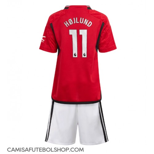 Camisa de time de futebol Manchester United Rasmus Hojlund #11 Replicas 1º Equipamento Infantil 2023-24 Manga Curta (+ Calças curtas)